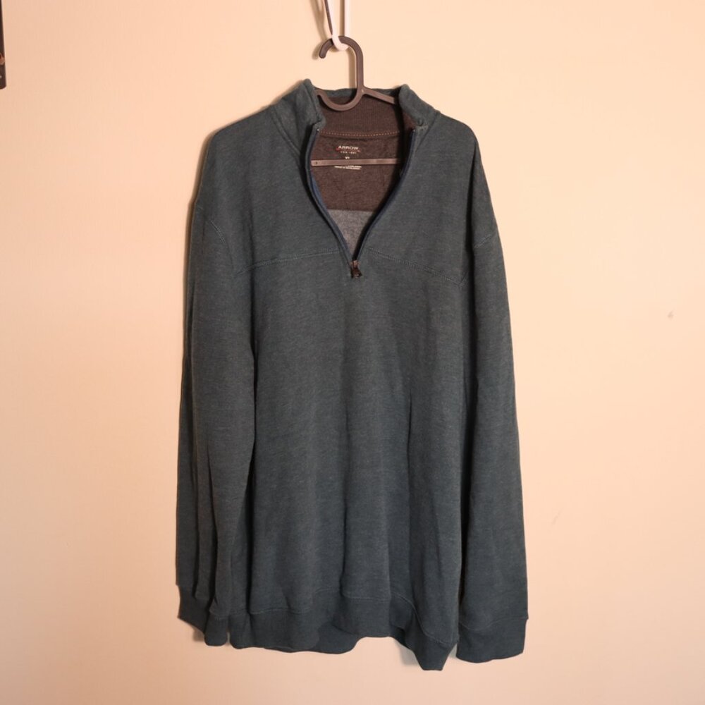 Arrow Long sleeve quarter zip,  men's teal gray soft sweatshirt, mock neck, XL